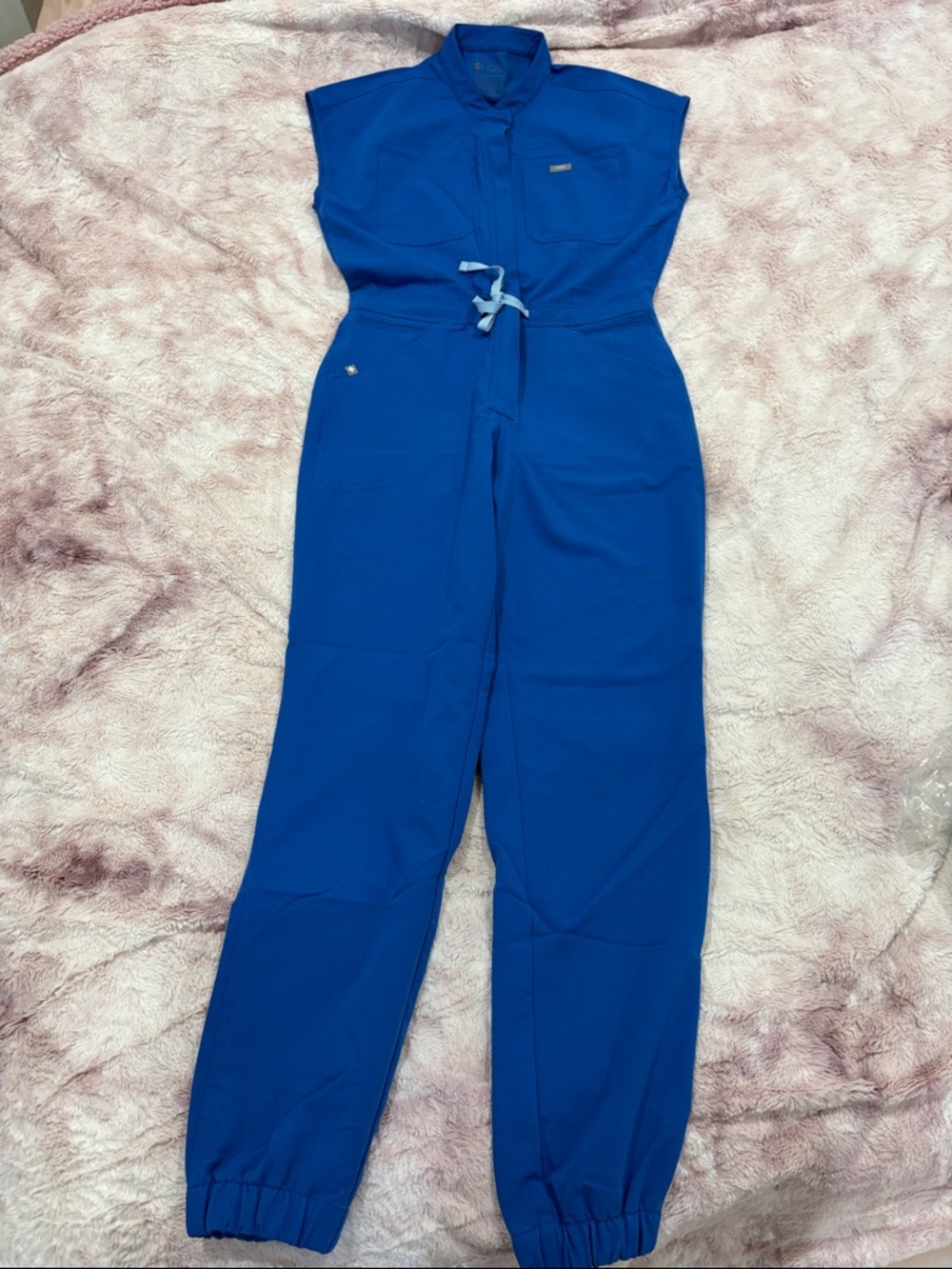 Figs Rafaela Cargo Jogger Scrub Jumpsuit Blue, Small